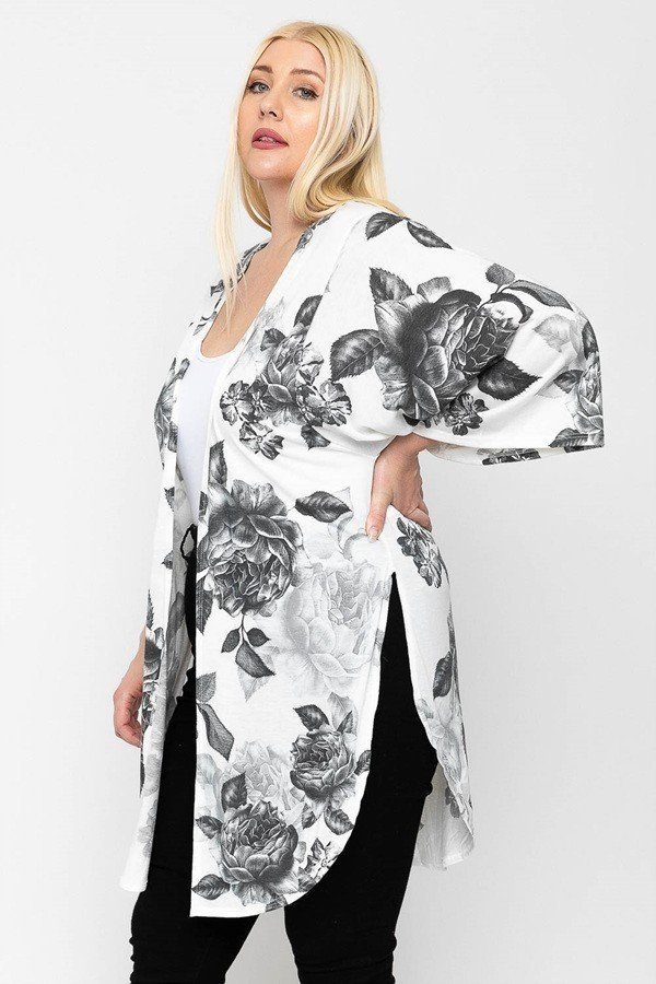 Floral Print Long Body Cardigan