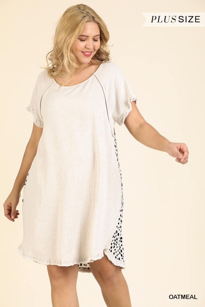 Short Sleeve Ruffle Dress with Dalmatian Print Back