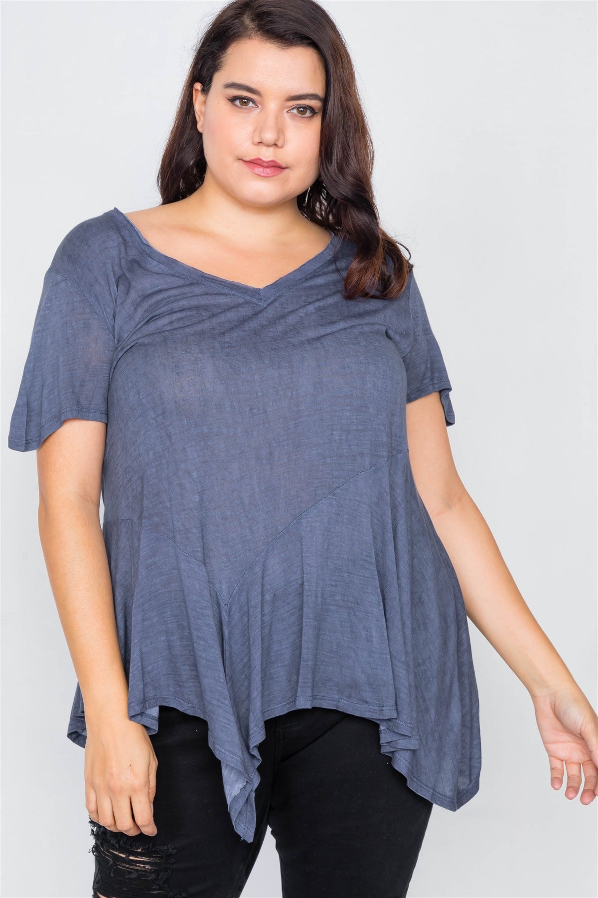 Plus Size High-low Relaxed Fit Raw Hem Top