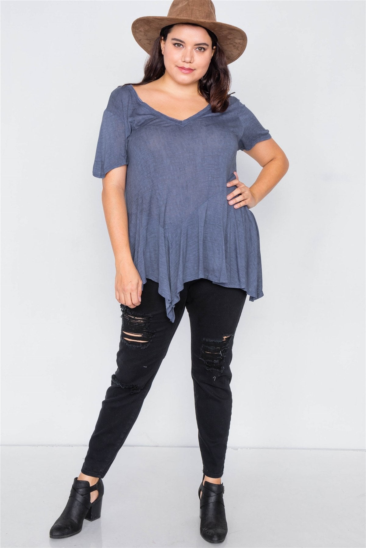 Plus Size High-low Relaxed Fit Raw Hem Top