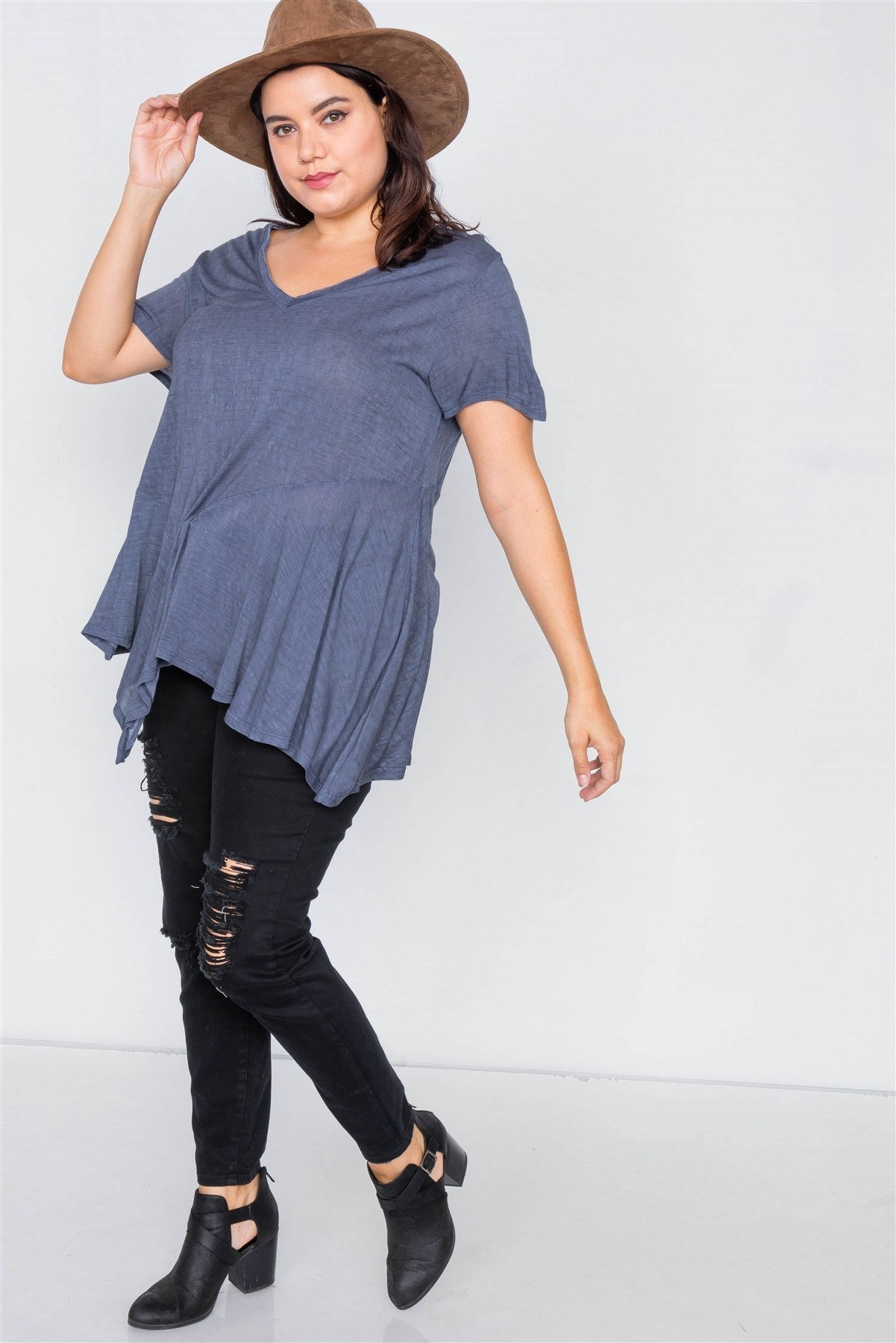 Plus Size High-low Relaxed Fit Raw Hem Top