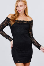 Load image into Gallery viewer, Long Sleeve Scallop Off Shoulder Lace Mini Dress
