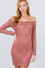 Load image into Gallery viewer, Long Sleeve Scallop Off Shoulder Lace Mini Dress
