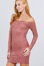 Load image into Gallery viewer, Long Sleeve Scallop Off Shoulder Lace Mini Dress
