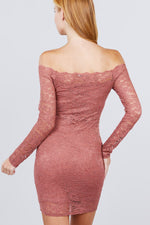 Load image into Gallery viewer, Long Sleeve Scallop Off Shoulder Lace Mini Dress
