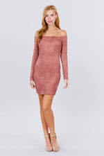 Load image into Gallery viewer, Long Sleeve Scallop Off Shoulder Lace Mini Dress
