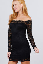 Load image into Gallery viewer, Long Sleeve Scallop Off Shoulder Lace Mini Dress
