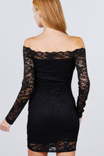 Load image into Gallery viewer, Long Sleeve Scallop Off Shoulder Lace Mini Dress
