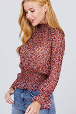 Load image into Gallery viewer, Long Sleeve Smocked Woven Top
