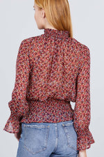 Load image into Gallery viewer, Long Sleeve Smocked Woven Top
