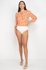 Load image into Gallery viewer, Floral &amp; Shadow Striped Front Wrap Bodysuit
