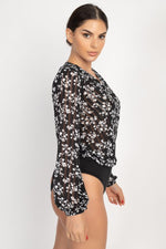 Load image into Gallery viewer, Floral &amp; Shadow Striped Front Wrap Bodysuit
