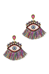 Hot Trendy Eye And Fan Tassel Drop Earring