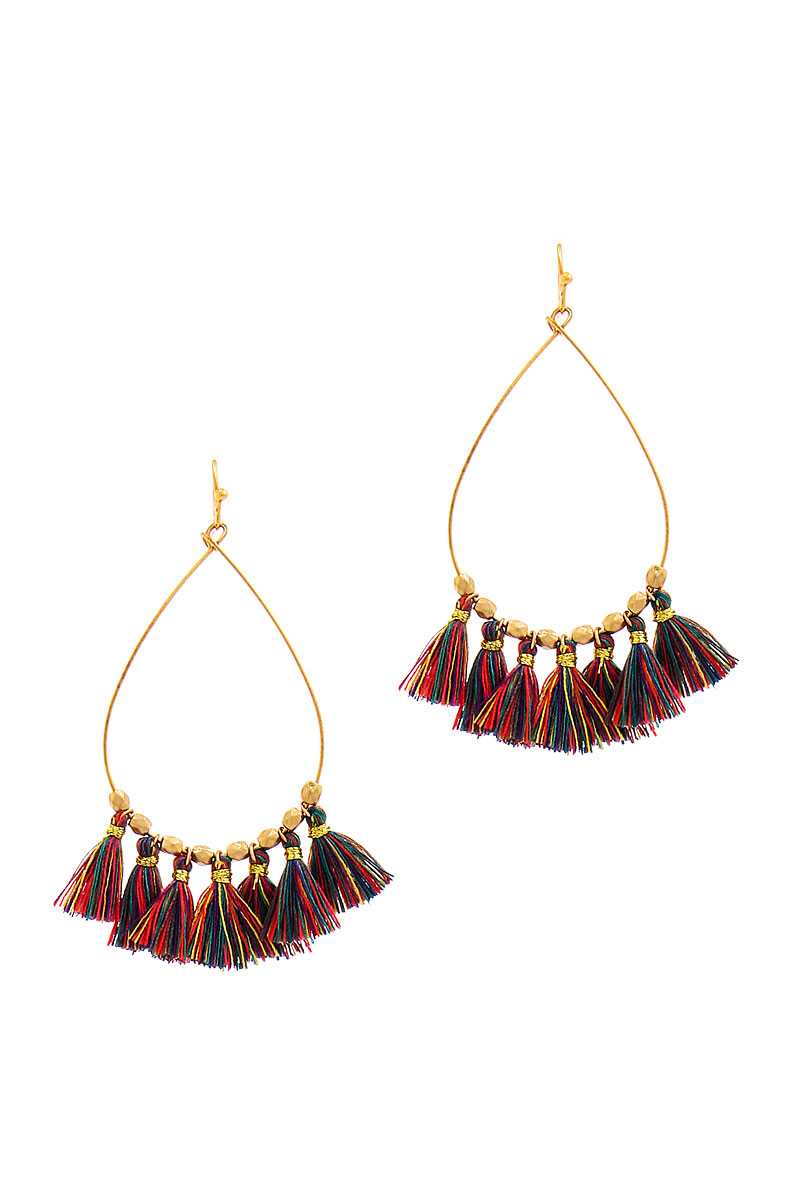 Fashion 7 Mini Tassel Tear Drop Wire Earring