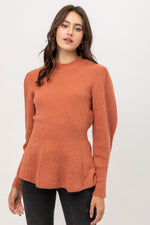 Load image into Gallery viewer, Tweed Yarn Puff Sleeve Sweater
