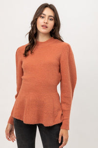 Tweed Yarn Puff Sleeve Sweater