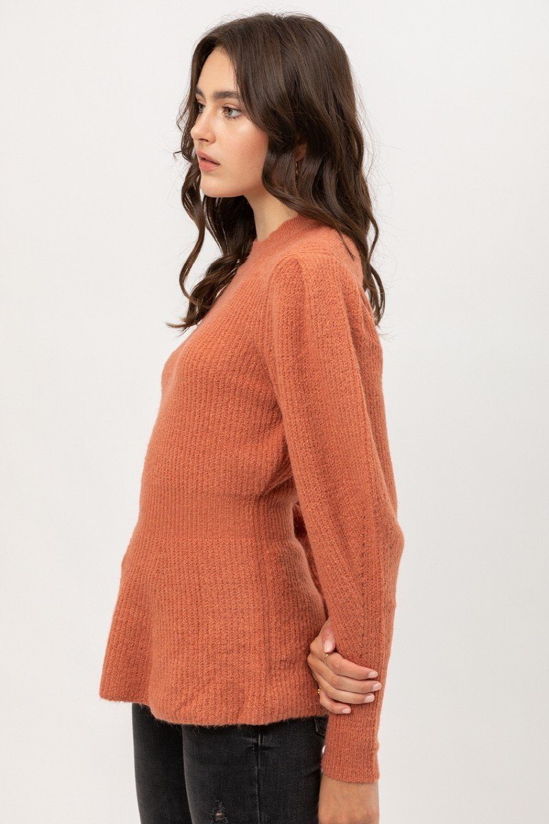 Tweed Yarn Puff Sleeve Sweater