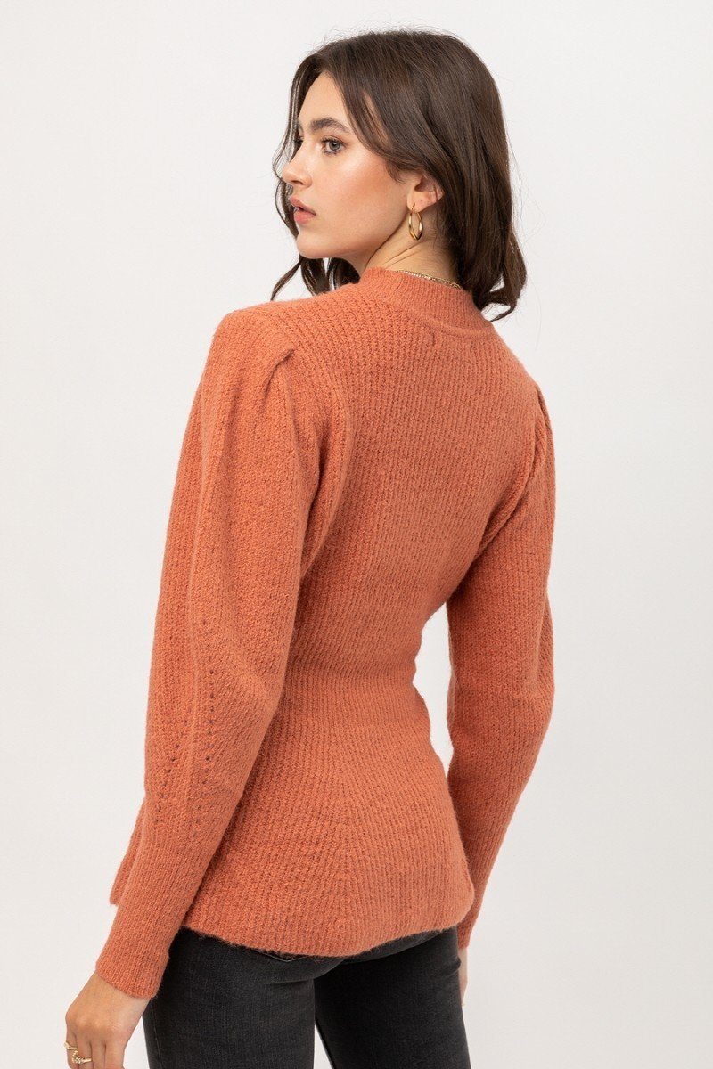 Tweed Yarn Puff Sleeve Sweater