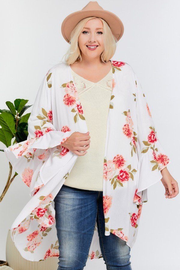 Floral Ruffle Maxi Kimono Cardigan