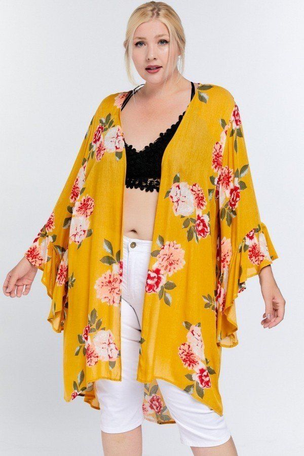 Floral Ruffle Maxi Kimono Cardigan