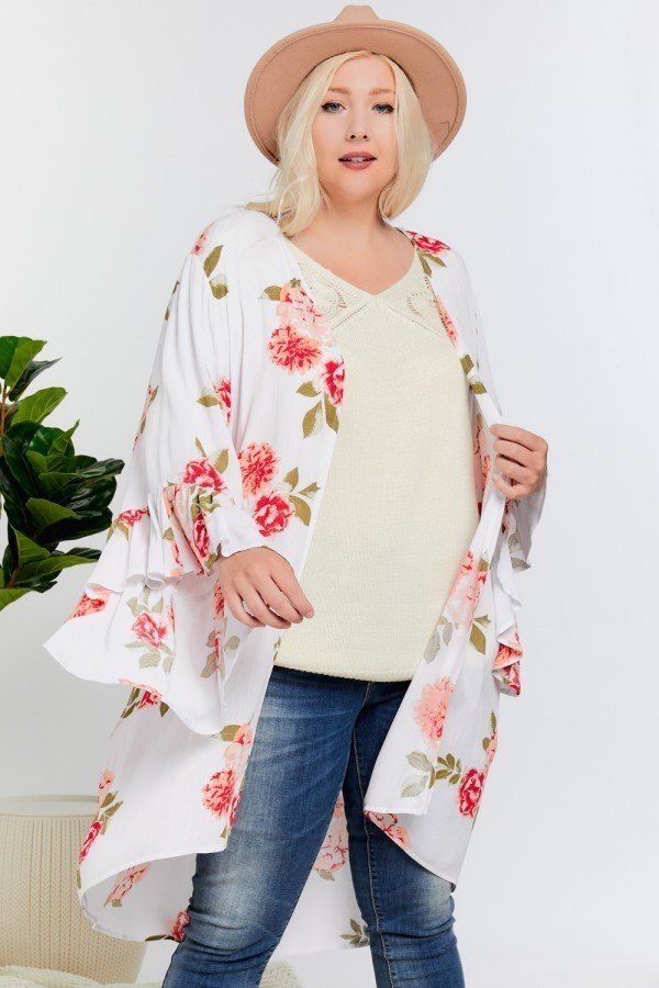 Floral Ruffle Maxi Kimono Cardigan