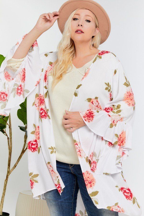 Floral Ruffle Maxi Kimono Cardigan