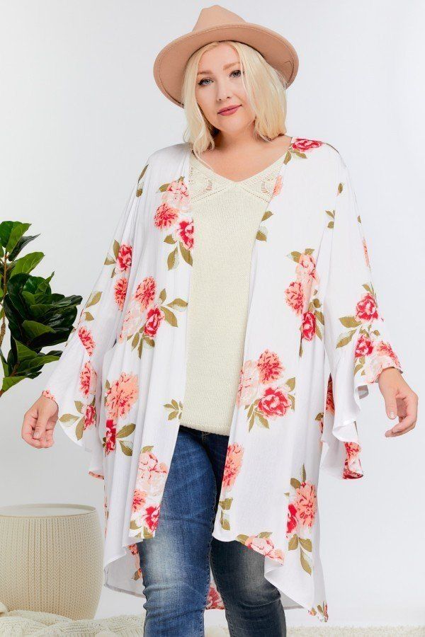 Floral Ruffle Maxi Kimono Cardigan