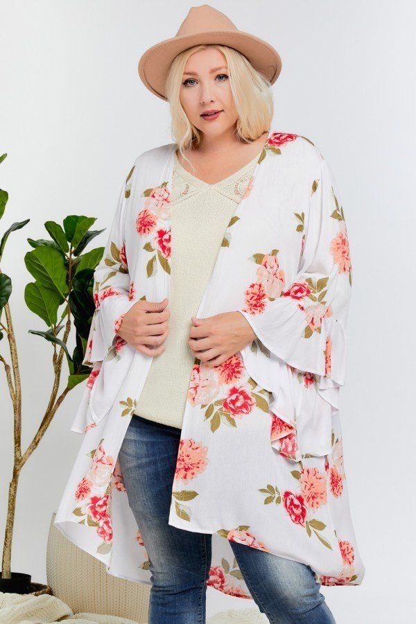 Floral Ruffle Maxi Kimono Cardigan