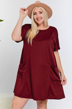 Load image into Gallery viewer, Pleated Back Short Sleeve Solid Dress With Pockets
