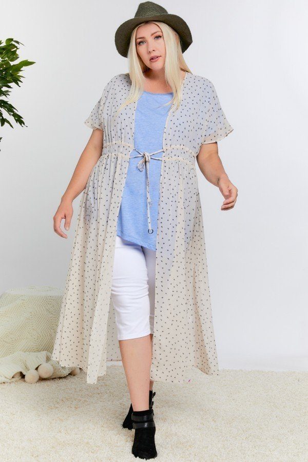 Polka Dot Short Sleeve Long Kimono