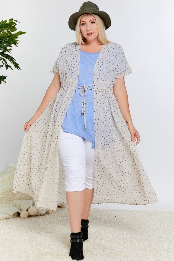 Polka Dot Short Sleeve Long Kimono