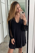 Load image into Gallery viewer, Boho Black Floral Lace Cami Swing Mini Dress
