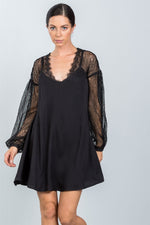 Load image into Gallery viewer, Boho Black Floral Lace Cami Swing Mini Dress
