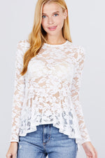 Load image into Gallery viewer, Long Sleeve Round Neck Peplum Lace Top
