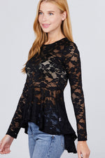 Load image into Gallery viewer, Long Sleeve Round Neck Peplum Lace Top
