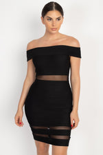 Load image into Gallery viewer, Off Shoulder Shadow Stripe Mini Dress
