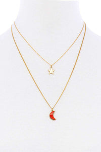 Double Layer Chain Star & Moon Pendant Necklace