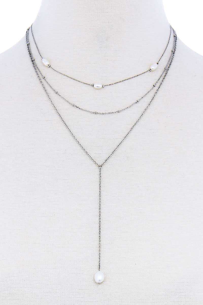 Triple Layer Pearl Drop Accent Y Necklace