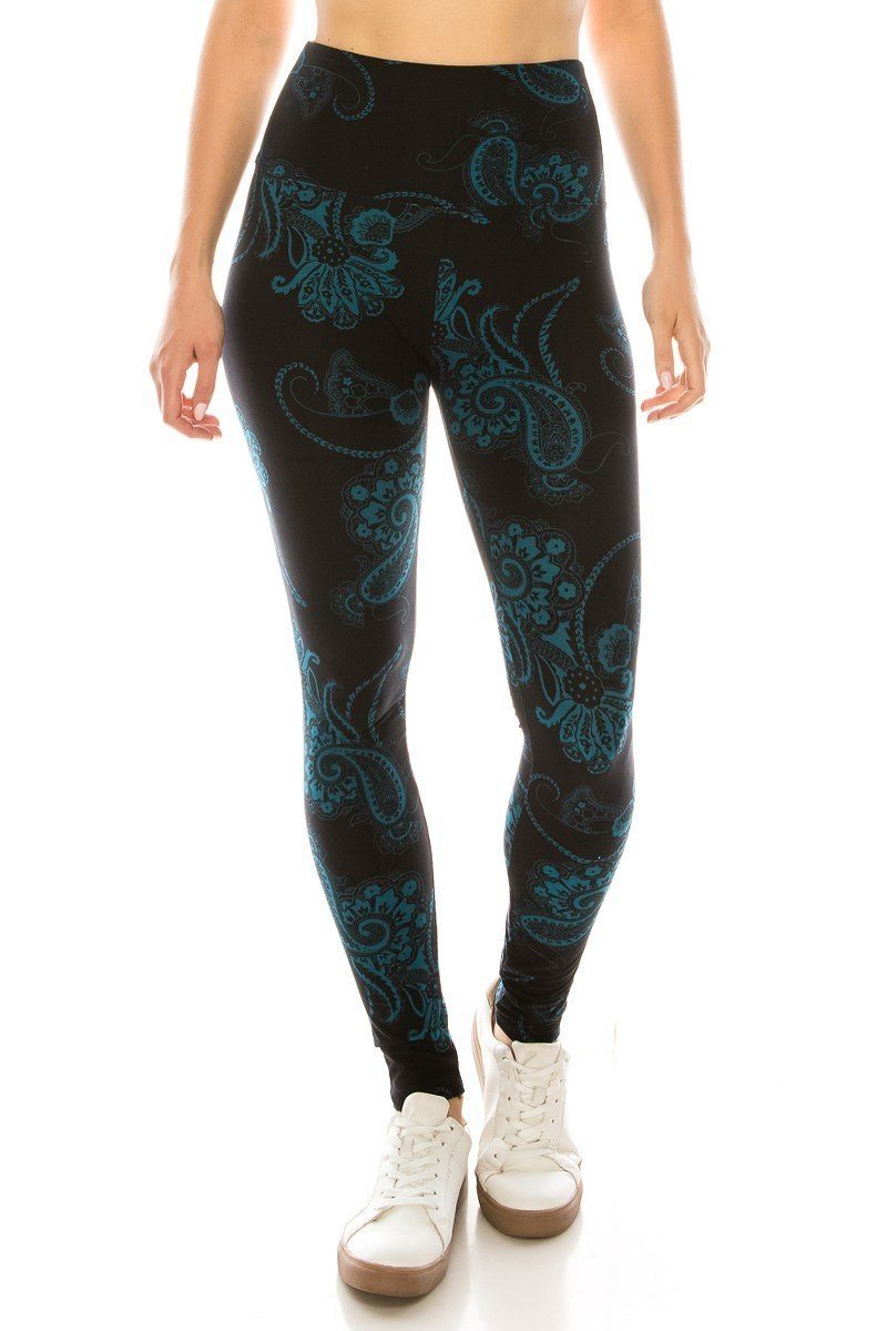 Yoga Style Banded Lined Multi Print Knit Legging