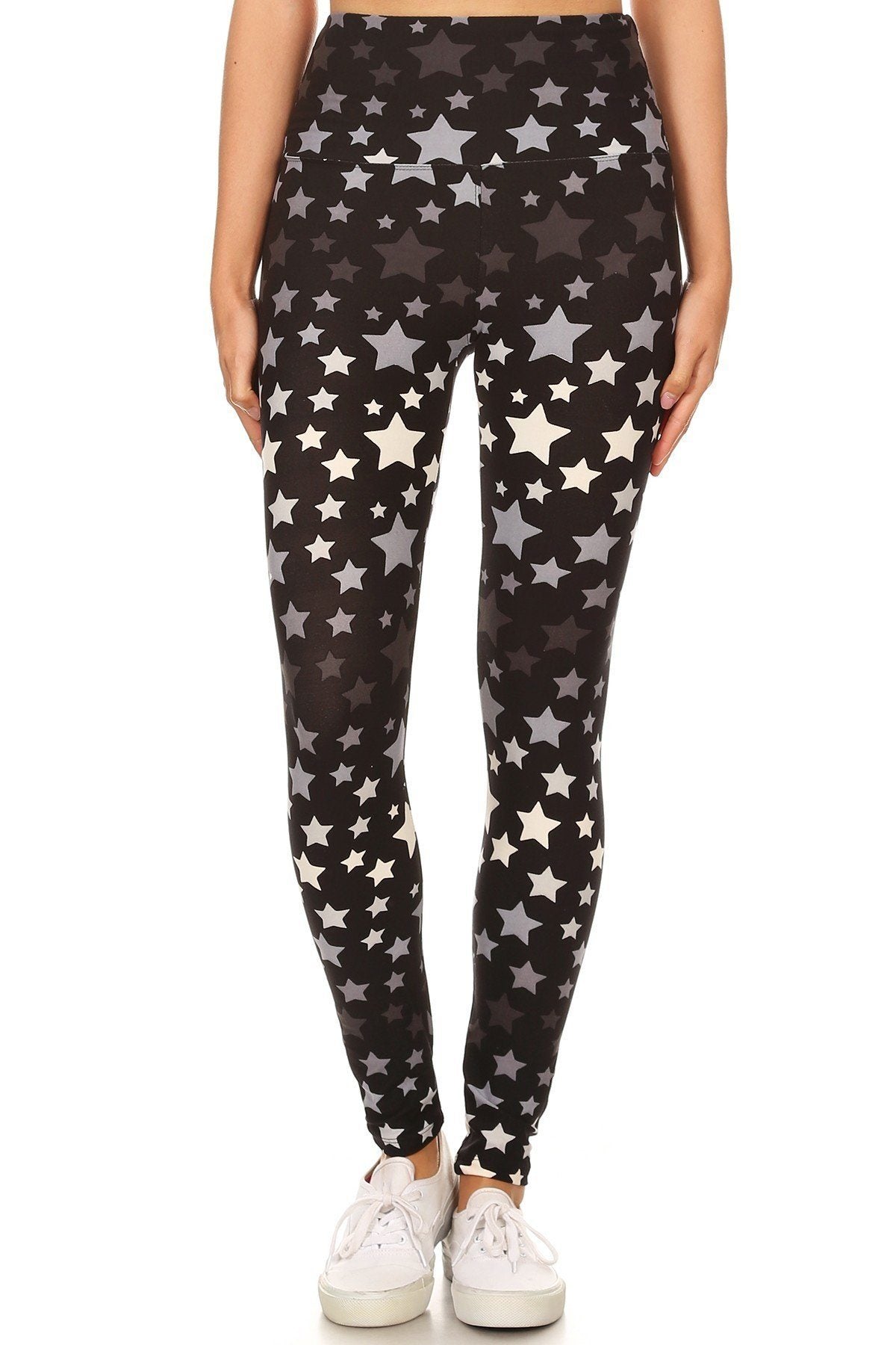 Yoga Style Banded Lined Stars Printed Knit Legging