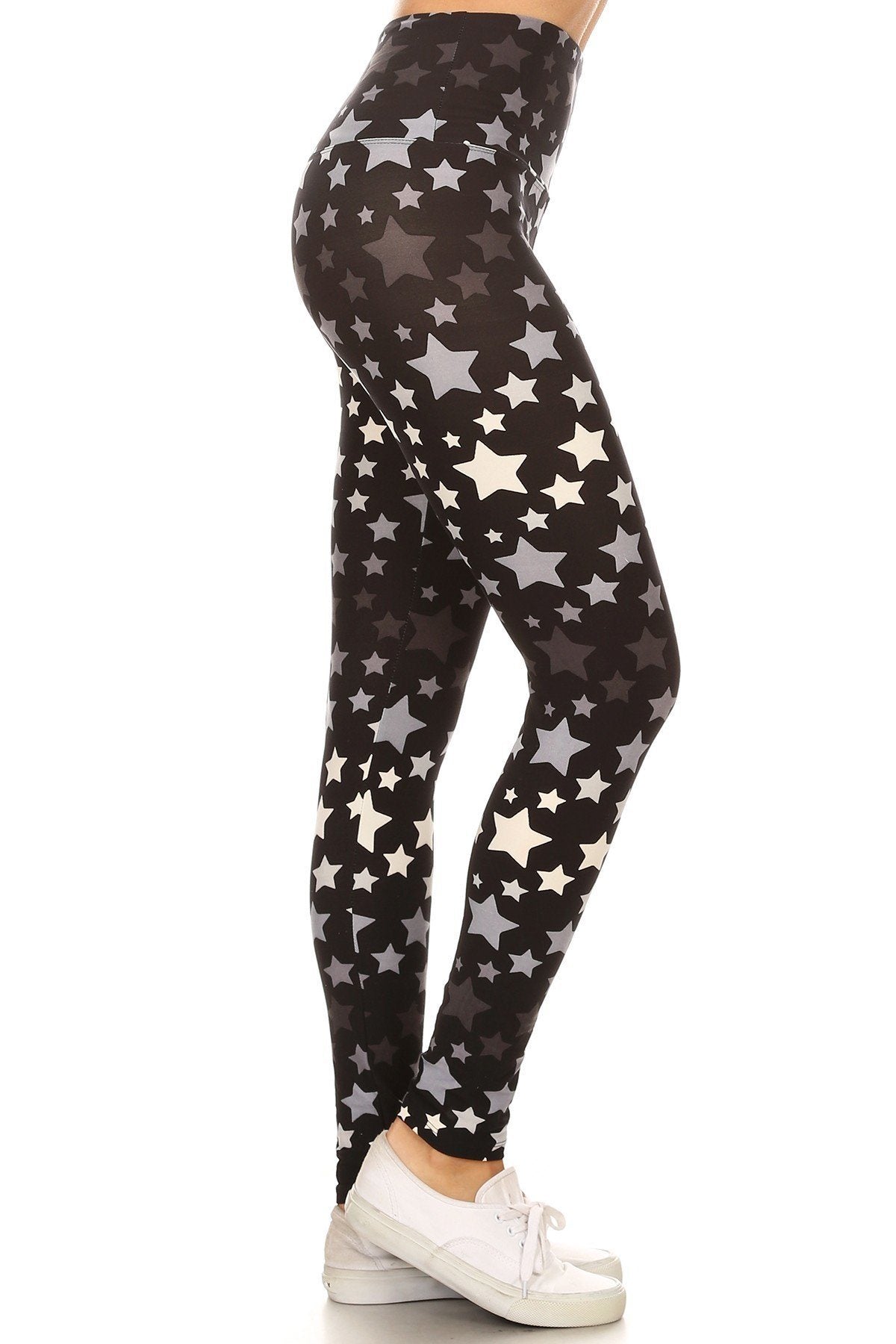 Yoga Style Banded Lined Stars Printed Knit Legging