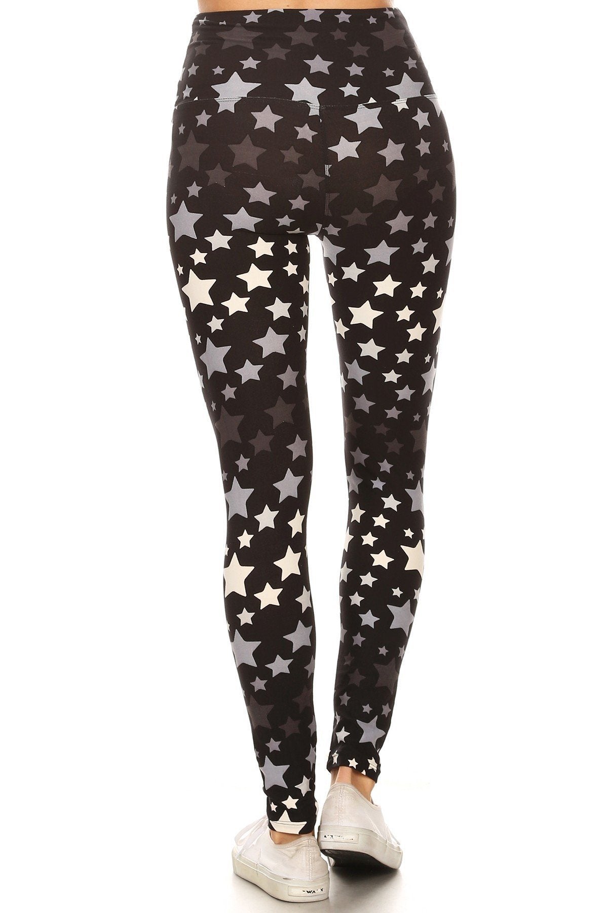 Yoga Style Banded Lined Stars Printed Knit Legging