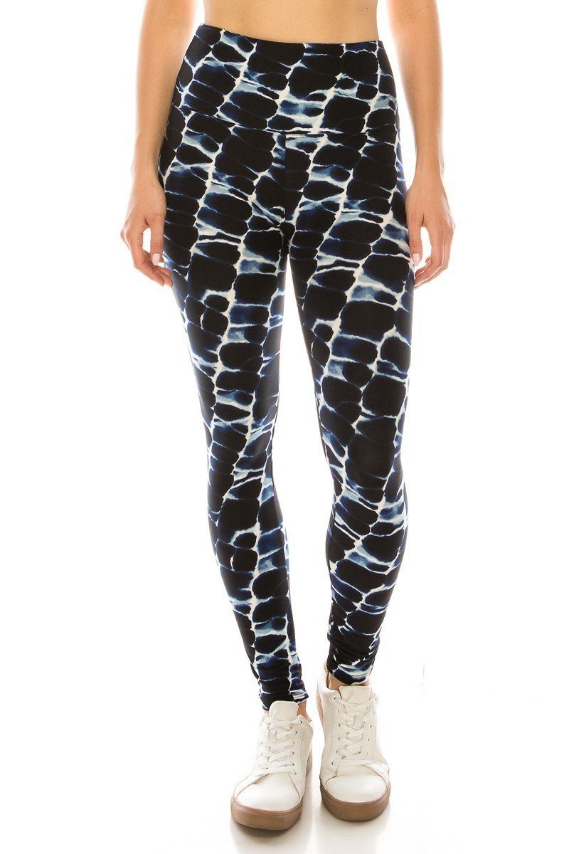 Yoga Style Banded Lined Abstract Print Knit Legging