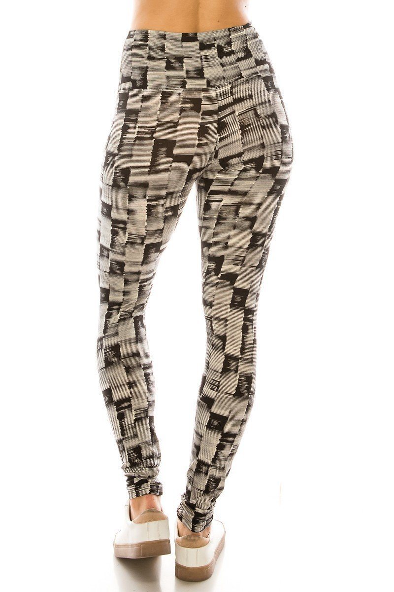 Yoga Style Banded Lined Multi Print Knit Legging