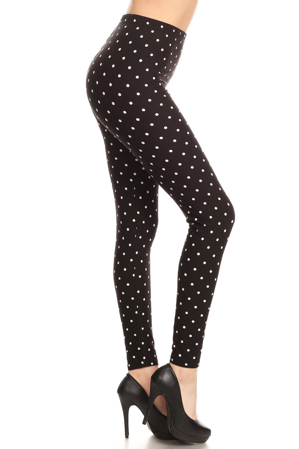 High Waisted Elastic Band Polka Dot Print Leggings