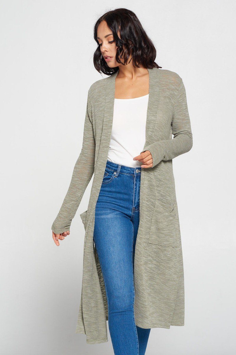 Side Slit Long Sage Cardigan