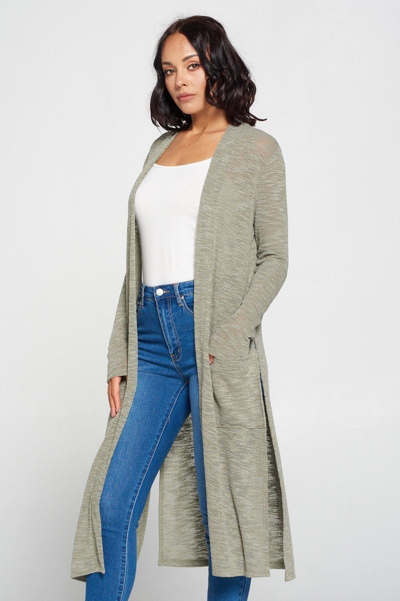 Side Slit Long Sage Cardigan