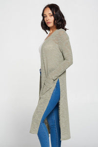 Side Slit Long Sage Cardigan