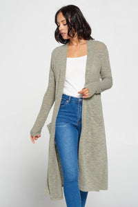 Side Slit Long Sage Cardigan