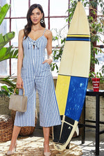 Load image into Gallery viewer, Adjustable Shoulder Strap Side Pocket Back Zipper Front Tie Stripe Print Jumpsuit
